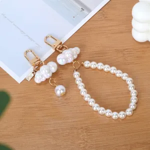 Llavero de Nube Irisada con Perlas Artificiales Lindo Colgante de Bolso en ABS y Aleación de Zinc Dorado para Mujer Niña Regalo Decorativo