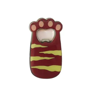 Cute cat paw metal fridge magnet and bottle opener souvenir with red stripes