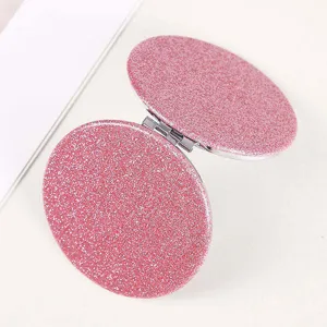 Roze glitter compacte spiegel, vouwbare ronde make-upspiegel voor dames