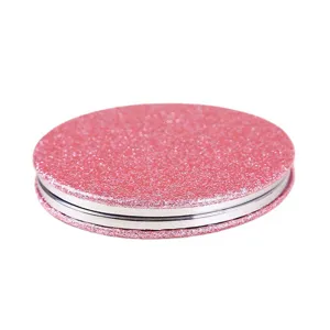 Compacte ronde opvouwbare make-upspiegel met roze glitterhoes voor dagelijks gebruik
