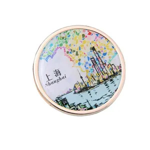 Imán artístico para nevera con el skyline de Shanghái y diseño de mosaico colorido