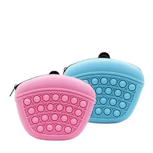 Portable silicone pet treat pouch with push pop bubble design for outdoor dog training waist bag