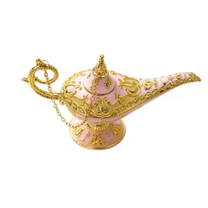 Vintage pink and gold Aladdin magic lamp decorative wishing lamp for home office decor