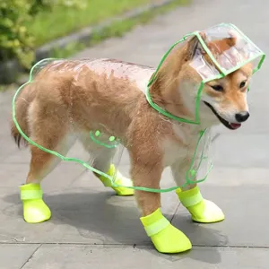 Transparent dog raincoat and 4pcs waterproof silicone rain boots set for puppy pets.
