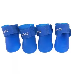 Waterproof silicone pet dog boots set of 4 anti-slip rain shoes for small dogs blue