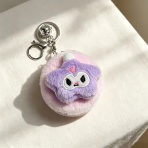 Portachiavi con specchio portatile a doppia faccia in peluche con stella viola carina