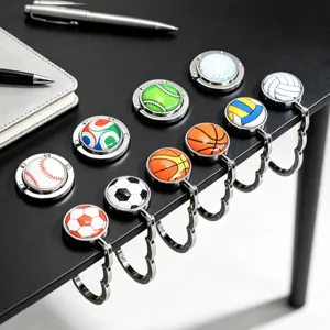 Tragbarer Faltbarer Metall Handtaschenhalter Für Tisch Sport Thema Zinklegierung Schreibtisch Taschenaufhänger Runder Halter