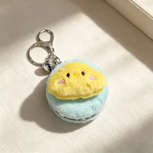 Simpatico specchio tascabile in peluche macaron con pulcino giallo e portachiavi in argento