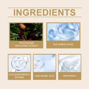 Infografica dettagliata degli ingredienti con estratti botanici ed elementi di cura.