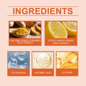 Gedetailleerde grafiek van natuurlijke ingrediënten van vitamine C kurkuma klei masker.
