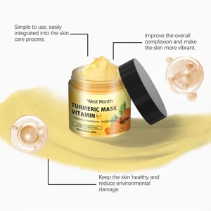 Gedetailleerd overzicht van kurkuma vitamine C gezichtsmasker pot voor diepe reiniging.