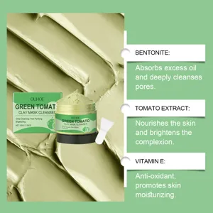 Gedetailleerd overzicht van OUHOE groene tomaten kleimasker reiniger met bentoniet en vitamine.
