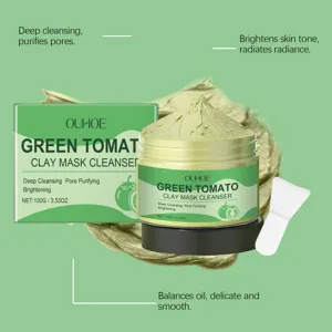 OUHOE groene tomaat klei masker cleanser voor diepe reiniging, porie zuivering en glans.