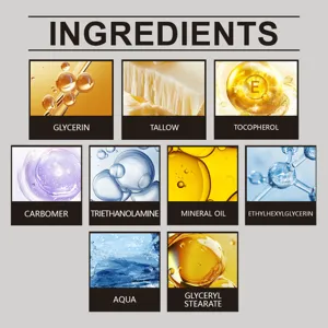 Detailed ingredient infographic showing skincare components and moisturizing formula elements.