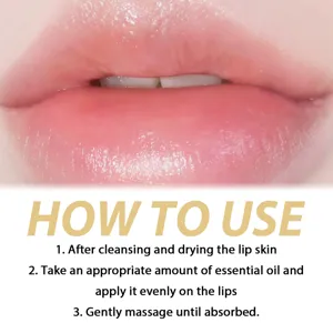 Guida all'applicazione dell'olio labbra idratante e dettagli dei passaggi di utilizzo.