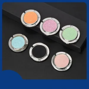 Portable Round Foldable Handbag Hanger Zinc Alloy Table Edge Purse Hook Glitter Bag Holder For Office Women Daily Gift