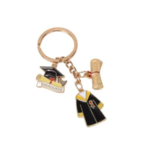 Graduation gown and cap charm keychain with graduate scroll for college students