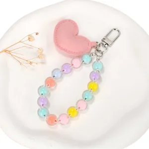 Macaron hart kralenketting telefoonkoord met schattige roze leren bedel accessoire