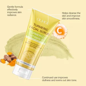 Scrub viso alla curcuma OUHOE 100g esfolia delicatamente la pelle morta, pulisce pori e illumina.