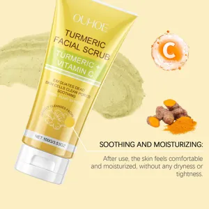 Dettaglio scrub viso alla curcuma, esfoliazione delicata e cura idratante per la pelle.