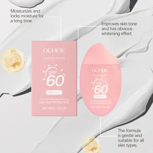 OUHOE SPF 60 PA+++ zonnebrandcrème, hydraterende en huidverbeterende gezichtsbescherming 50g.
