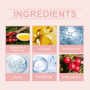 Infographie de détail des ingrédients du savon pour le visage avec rétinol et niacinamide.
