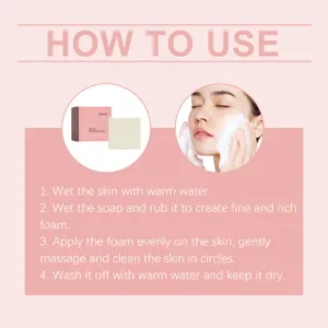 Détail en gros plan montrant le guide d'utilisation étape par étape et la mousse du savon facial.