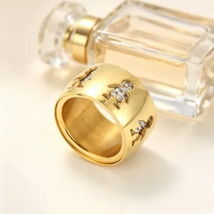 Bague élégante double couche creuse avec strass de dessin animé, large bague personnalisée.