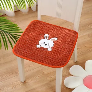 Detailed view of the thickened non-slip chair cushion with cute rabbit embroidery design.