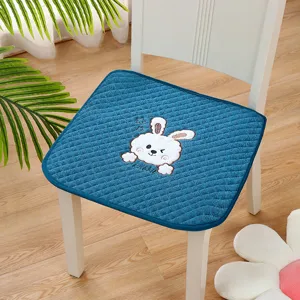 Thickened anti-slip chair cushion with cute rabbit embroidery, soft fabric pad for office.