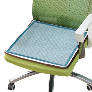 Blue quilted office chair cushion seat pad for home computer desk and comfortable sitting.