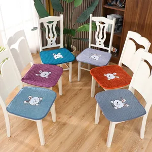 Thickened non-slip chair cushion with cute cartoon rabbit, soft dining room seat pad.