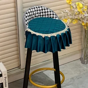 Housse de tabouret de bar velours coussin de chaise avec dossier pied de poule et dentelle