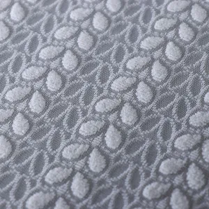 Gros plan détail de tissu de dentelle en tulle blanc avec motif floqué pour housse.