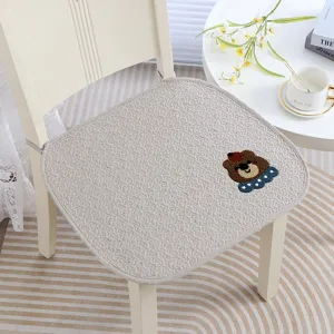 Thickened chair cushion with cute bear embroidery, non-slip home dining office pad.