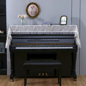 Housse anti-poussière de piano en dentelle française demi-tissu motif de feuilles modernes