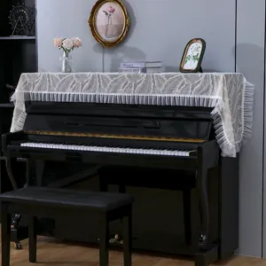 Housse de piano en dentelle minimaliste moderne, design de texture de feuille élégant, anti-poussière.