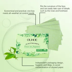OUHOE carta assorbente tè verde 100pz, foglietti opacizzanti viso per pelle fresca e pulita.