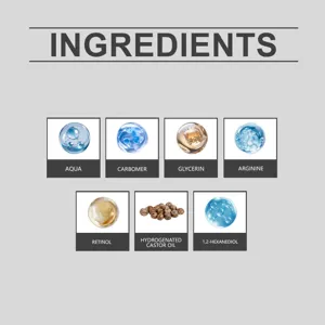 Grafica dettagliata ingredienti siero viso con componenti attivi per idratazione cura.