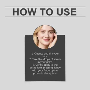 Dettaglio dell'uso del siero viso che mostra la guida all'applicazione passo dopo passo.