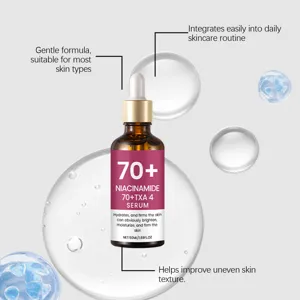Vista dettagliata del siero viso che mostra il flacone contagocce e i benefici.