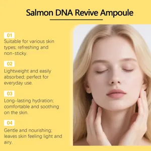 Dettaglio fiala revive DNA di salmone con idratazione quotidiana leggera e benefici per la pelle.