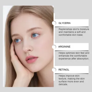 Primo piano dettagliato del siero viso con ingredienti attivi idratanti essenziali.