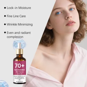 Primo piano dettagliato del flacone di siero viso alla niacinamide con benefici idratanti.