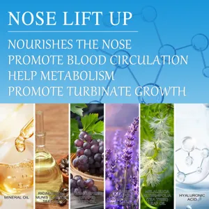 Graphique détaillé d'huile essentielle de lifting du nez avec des extraits de plantes naturelles.