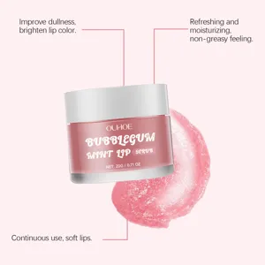 Dettaglio scrub labbra OUHOE texture menta bubblegum, idratante e levigante per labbra.