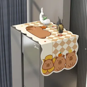 Cubierta De Polvo Con Patrón De Dibujos Animados Para Refrigerador Y Lavadora Tejido De Poliéster Transpirable Alfombrilla