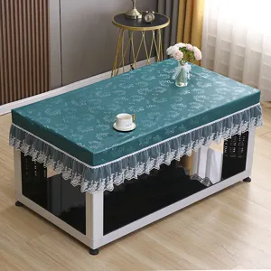 Copertura per tavolo riscaldato rettangolare impermeabile con elegante bordo in pizzo.