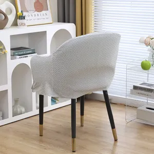 Textured grey dining chair cover slipcover home furniture protector, detail view showing back.