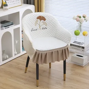Quilted dining chair cover with ginkgo embroidery slipcover for home kitchen dining room detail view